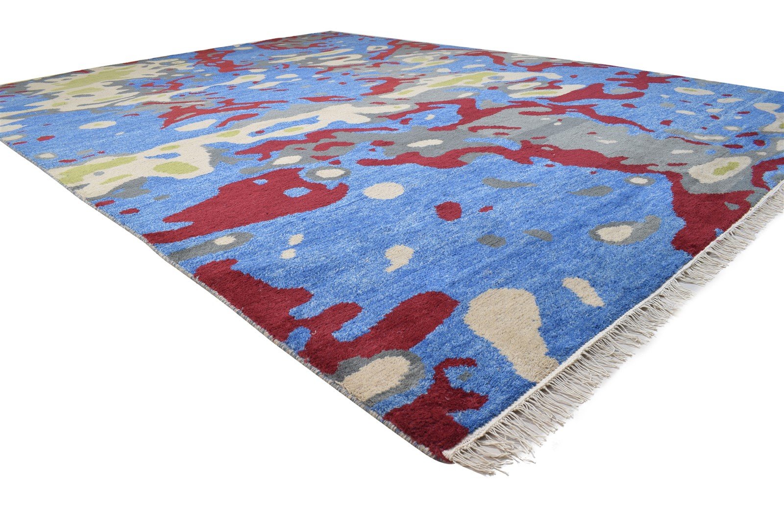 Hand Knotted Blue Wool Rug 9' X 12' Modern Indian Abstract Extra Large Carpet 7864327831701