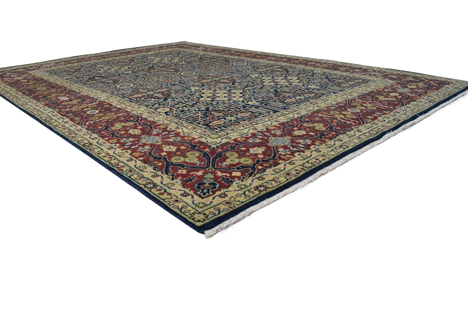 Hand Knotted Blue Wool Rug 9' X 12' Persian Mughal Oriental Large Carpet 7864217763989