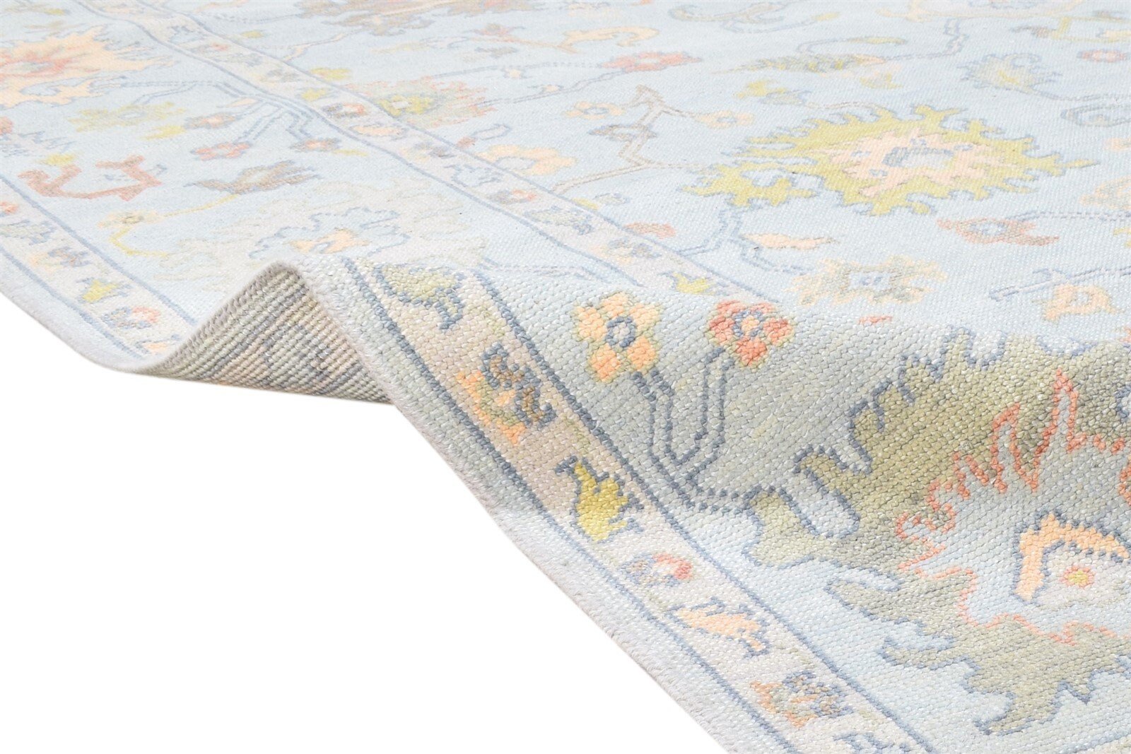 Hand Knotted Blue Wool Rug Persian Oushak Oriental Carpet 7867857731733