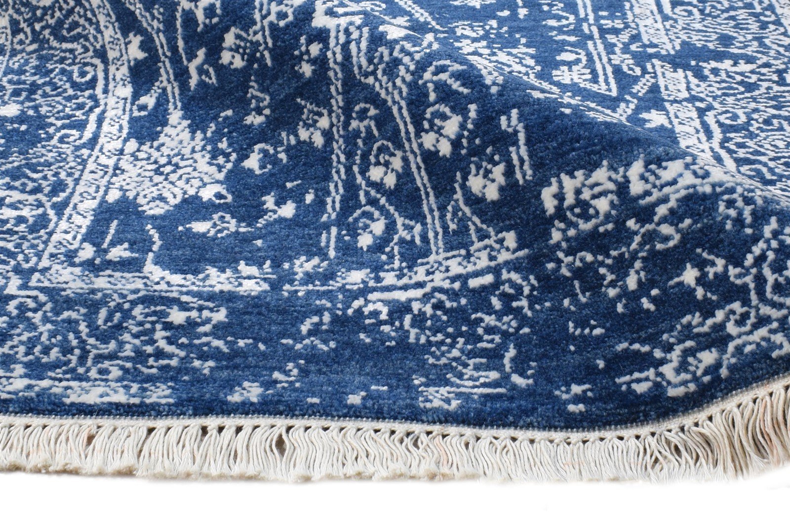 Hand Knotted Blue Wool / Silk Rug 2' X 6' Modern Oushak Abstract Small Runner 7865148833941