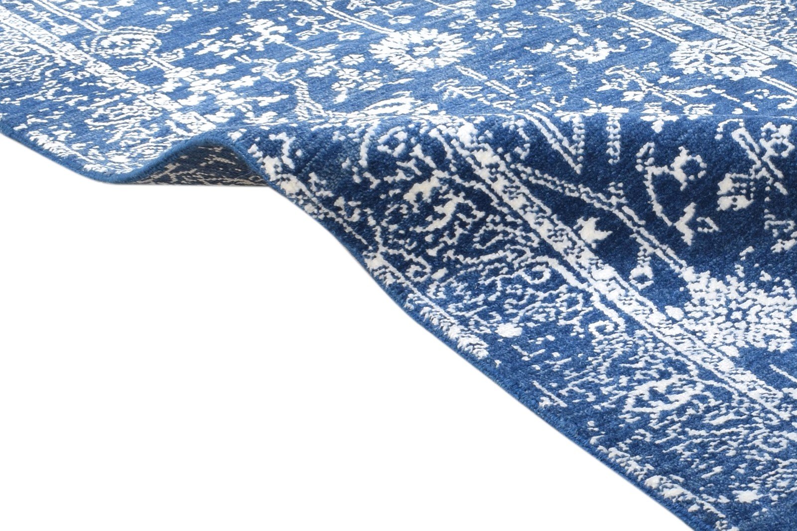 Hand Knotted Blue Wool / Silk Rug 2' X 6' Modern Oushak Abstract Small Runner 7865148833941