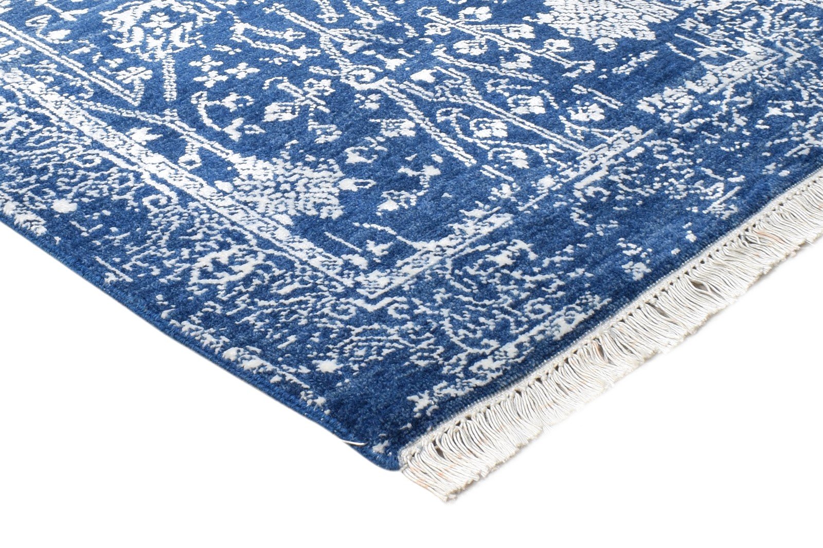 Hand Knotted Blue Wool / Silk Rug 2' X 6' Modern Oushak Abstract Small Runner 7865148833941