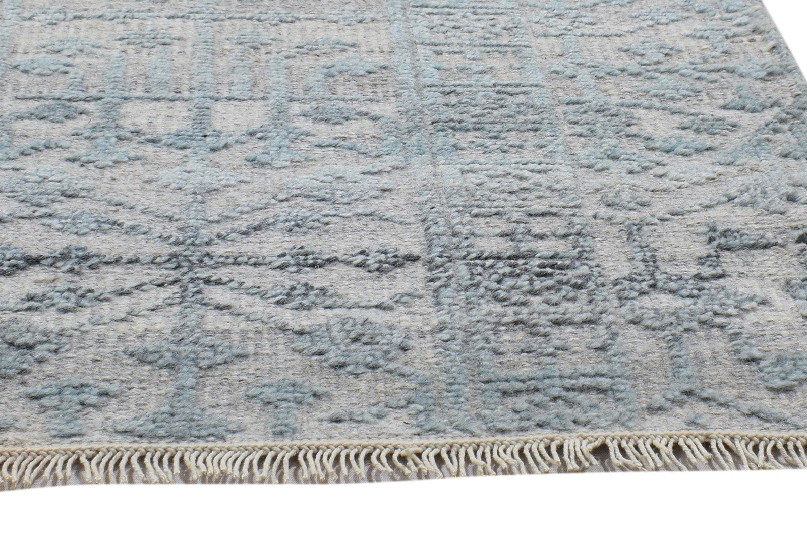 Hand Knotted Blue Wool Silk Rug 2X3 Modern Scandinavian Trellis Small Carpet 7864087314581