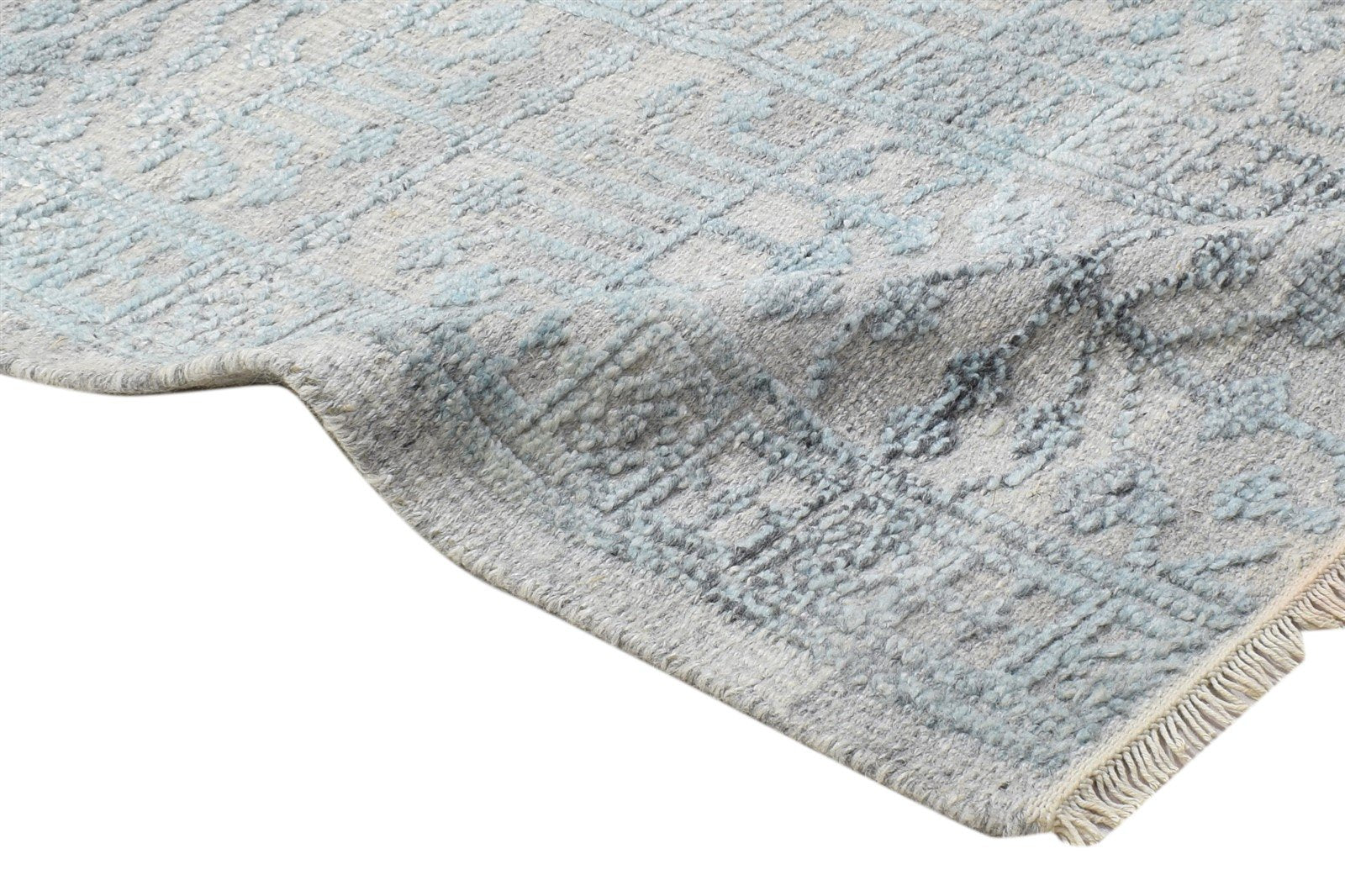 Hand Knotted Blue Wool Silk Rug 2X3 Modern Scandinavian Trellis Small Carpet 7864087314581