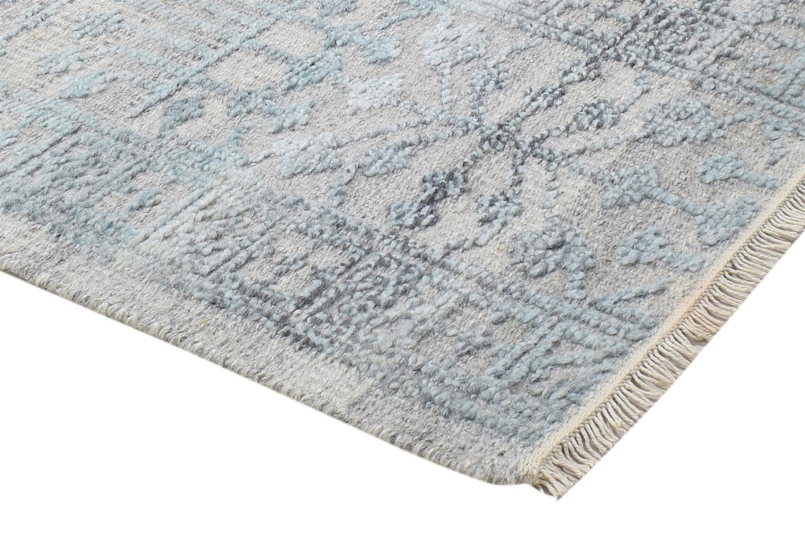 Hand Knotted Blue Wool Silk Rug 2X3 Modern Scandinavian Trellis Small Carpet 7864087314581