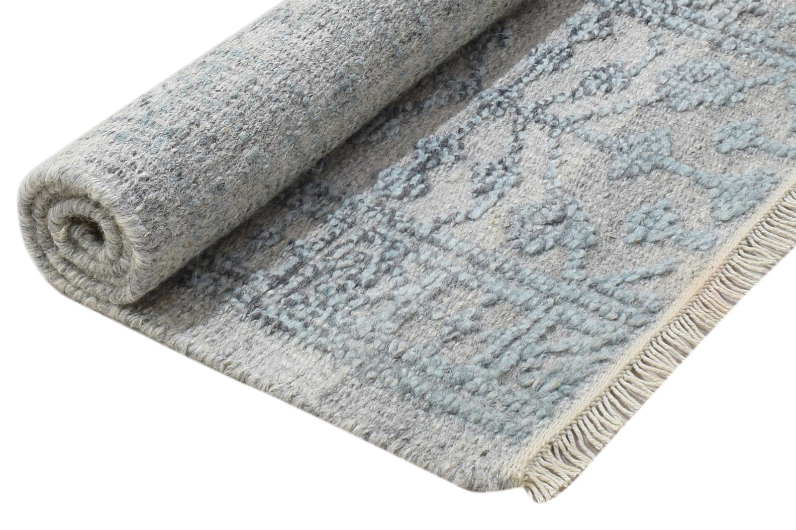 Hand Knotted Blue Wool Silk Rug 2X3 Modern Scandinavian Trellis Small Carpet 7864087314581