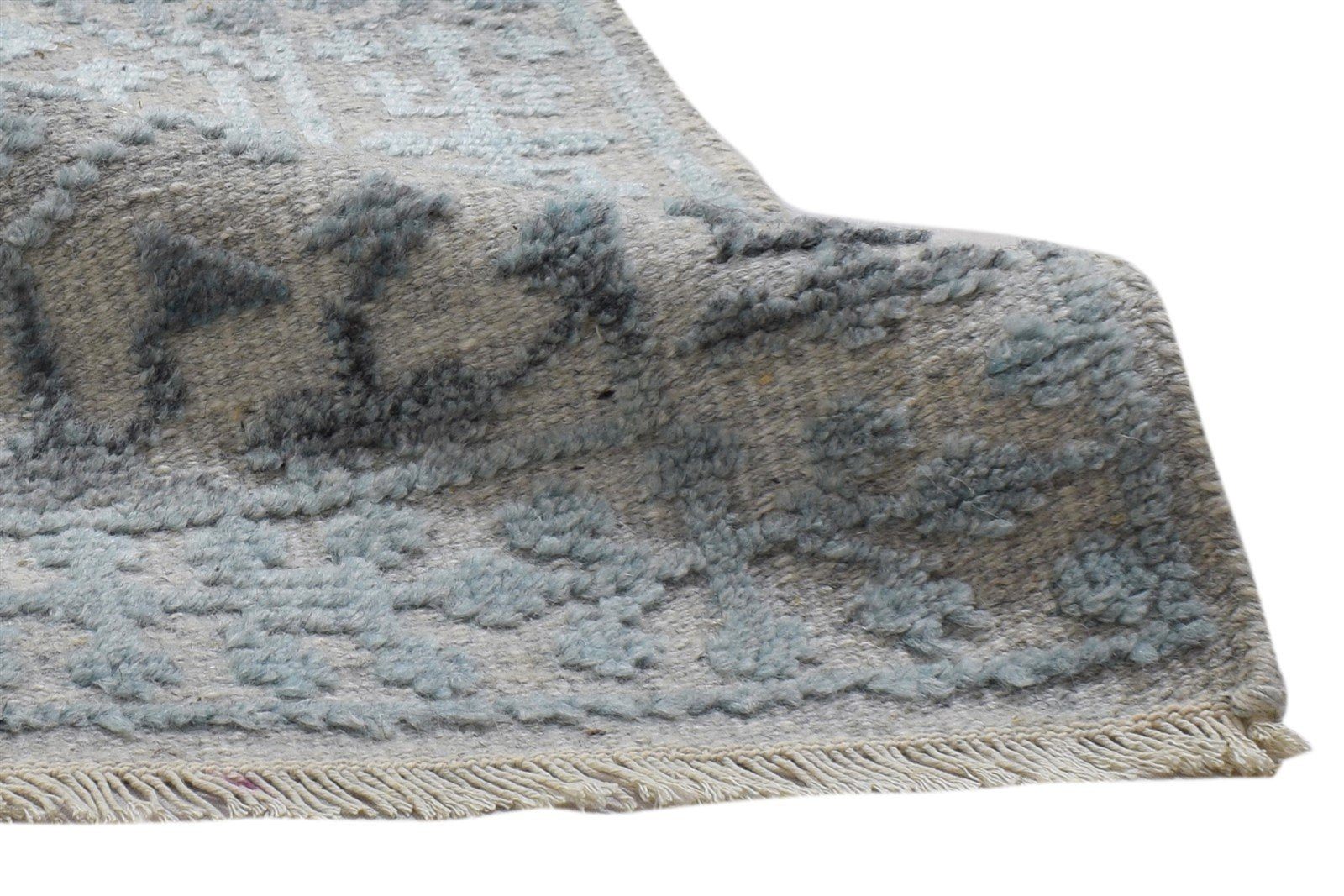 Hand Knotted Blue Wool Silk Rug 2X3 Modern Scandinavian Trellis Small Carpet 7864087511189