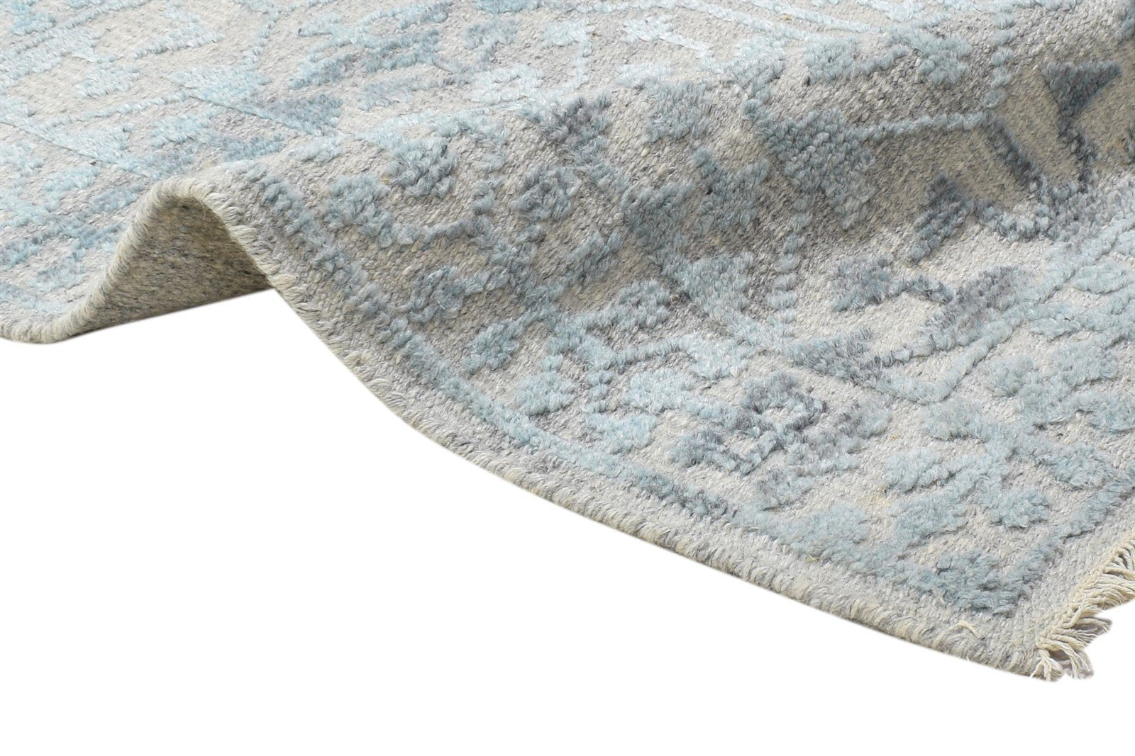 Hand Knotted Blue Wool Silk Rug 2X3 Modern Scandinavian Trellis Small Carpet 7864087511189