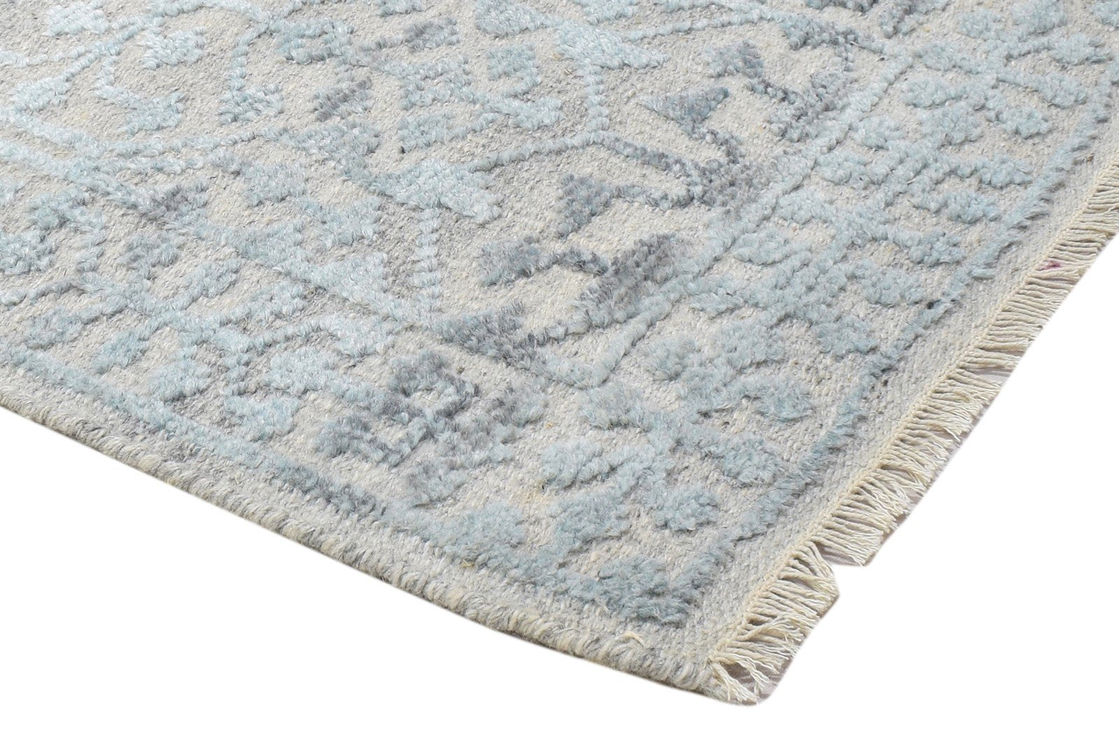 Hand Knotted Blue Wool Silk Rug 2X3 Modern Scandinavian Trellis Small Carpet 7864087511189