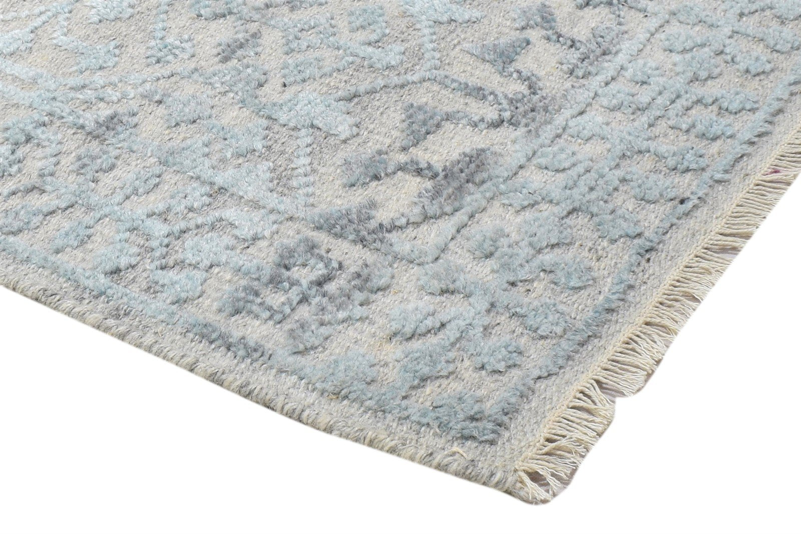 Hand Knotted Blue Wool Silk Rug 2X3 Modern Scandinavian Trellis Small Carpet 7864087511189