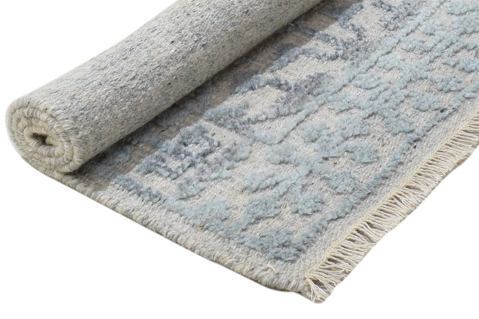 Hand Knotted Blue Wool Silk Rug 2X3 Modern Scandinavian Trellis Small Carpet 7864087511189