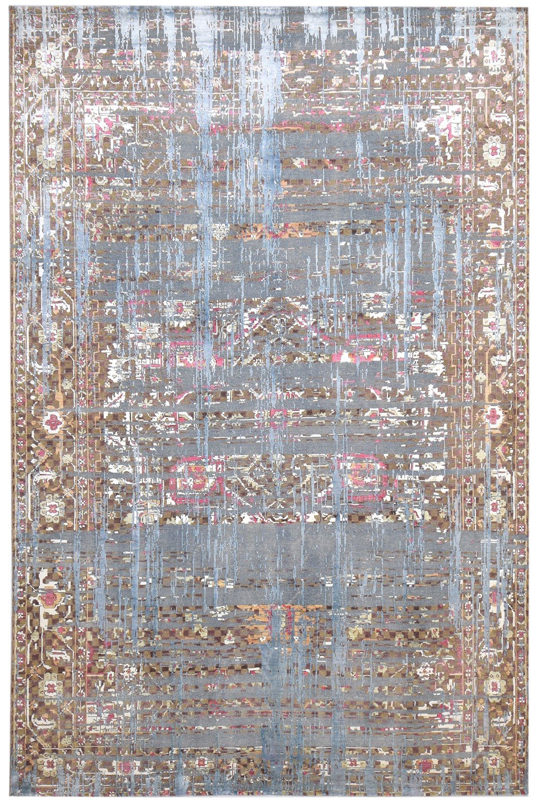 Hand Knotted Blue Wool / Silk Rug 7' X 10' Modern Indian Abstract Large Carpet 7864403656853