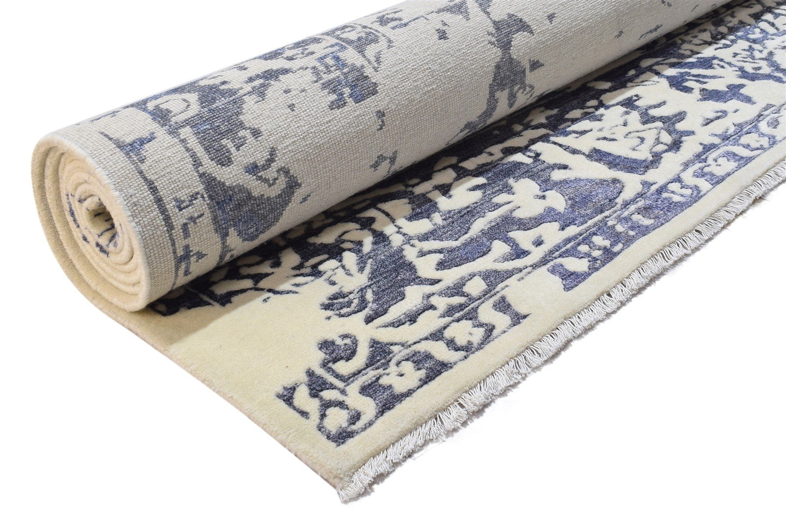 Hand Knotted Blue Wool / Silk Rug 8' X 10' Persian Oushak Abstract Large Carpet 7864190795925