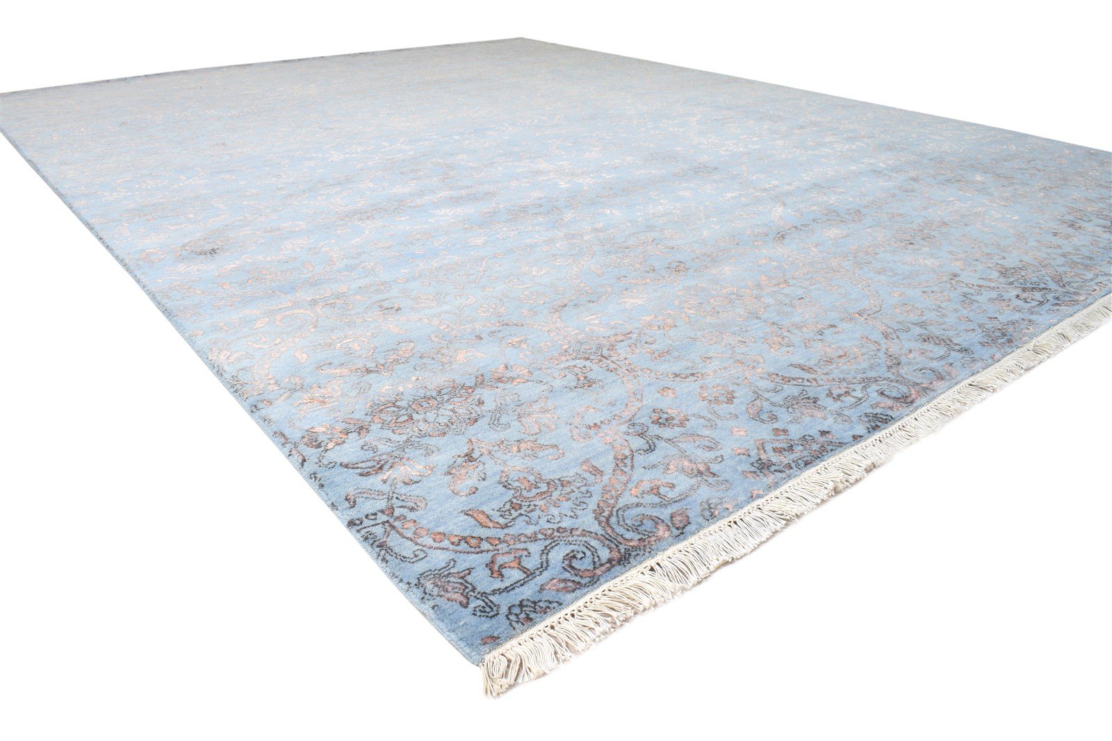Hand Knotted Blue Wool / Silk Rug 9X12 Modern American Abstract Extra Large 7864622350485