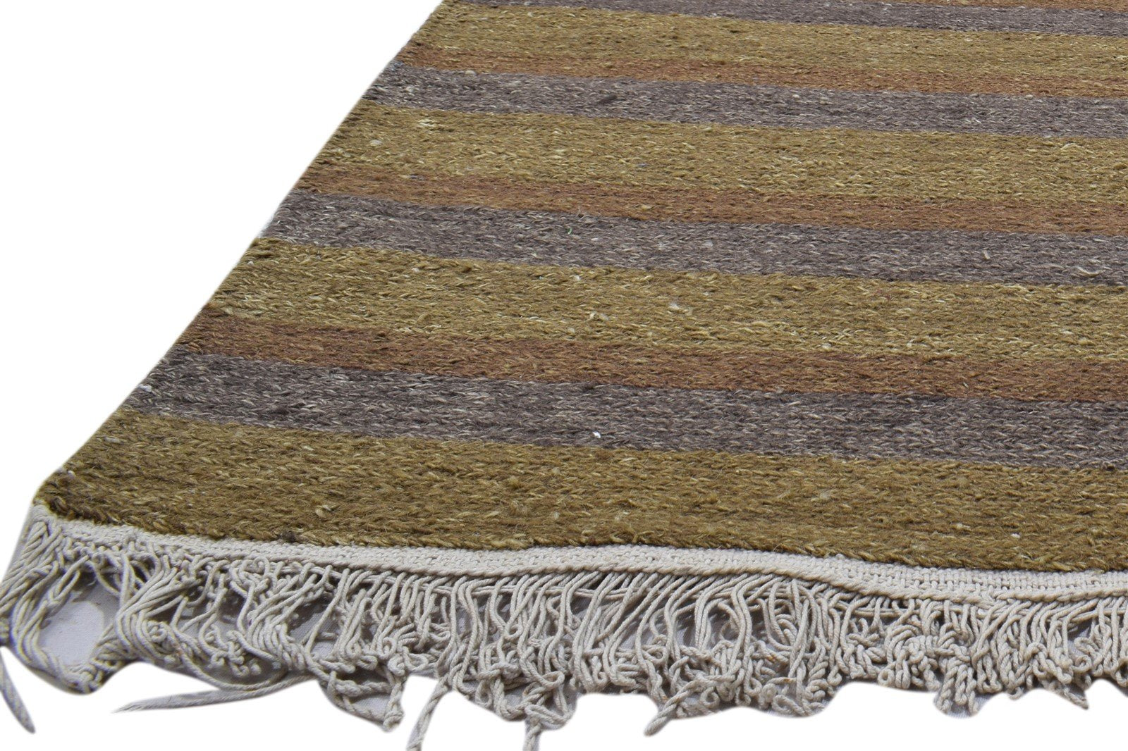 Hand Knotted Brown Jute Rug 4' X 6' Modern Scandinavian Striped Room Size Carpet 7860699725973