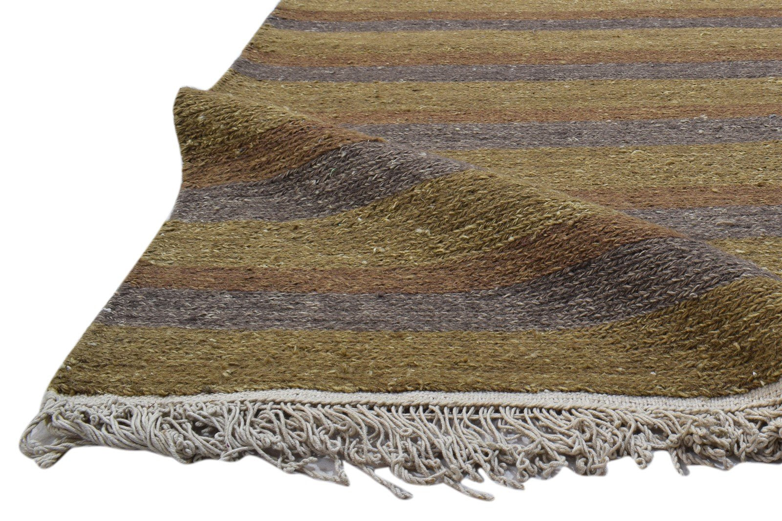 Hand Knotted Brown Jute Rug 4' X 6' Modern Scandinavian Striped Room Size Carpet 7860699725973