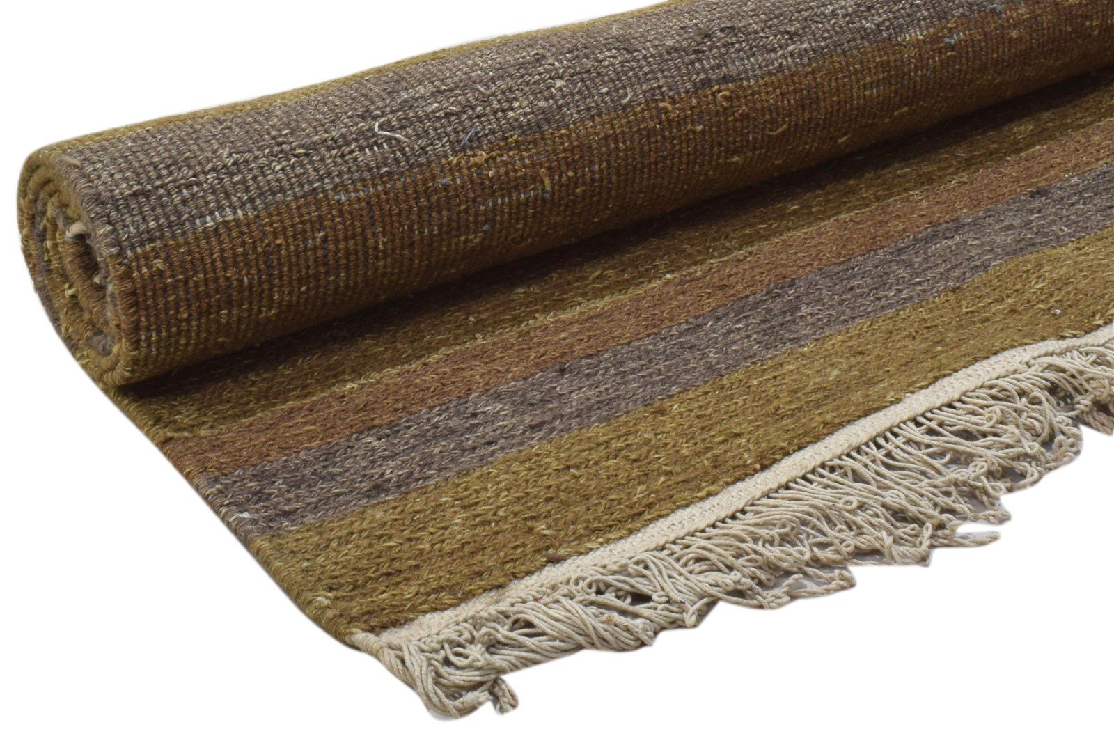 Hand Knotted Brown Jute Rug 4' X 6' Modern Scandinavian Striped Room Size Carpet 7860699725973