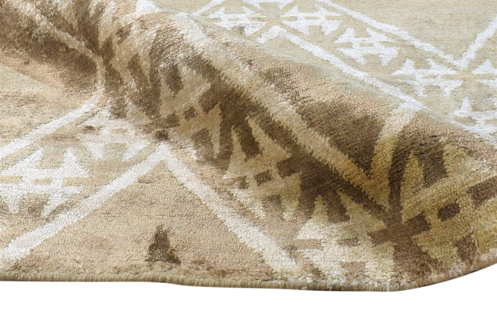 Laurette Hand Knotted Brown Silk Rug 6' X 8' Modern Moroccan Diamond 7865068716181