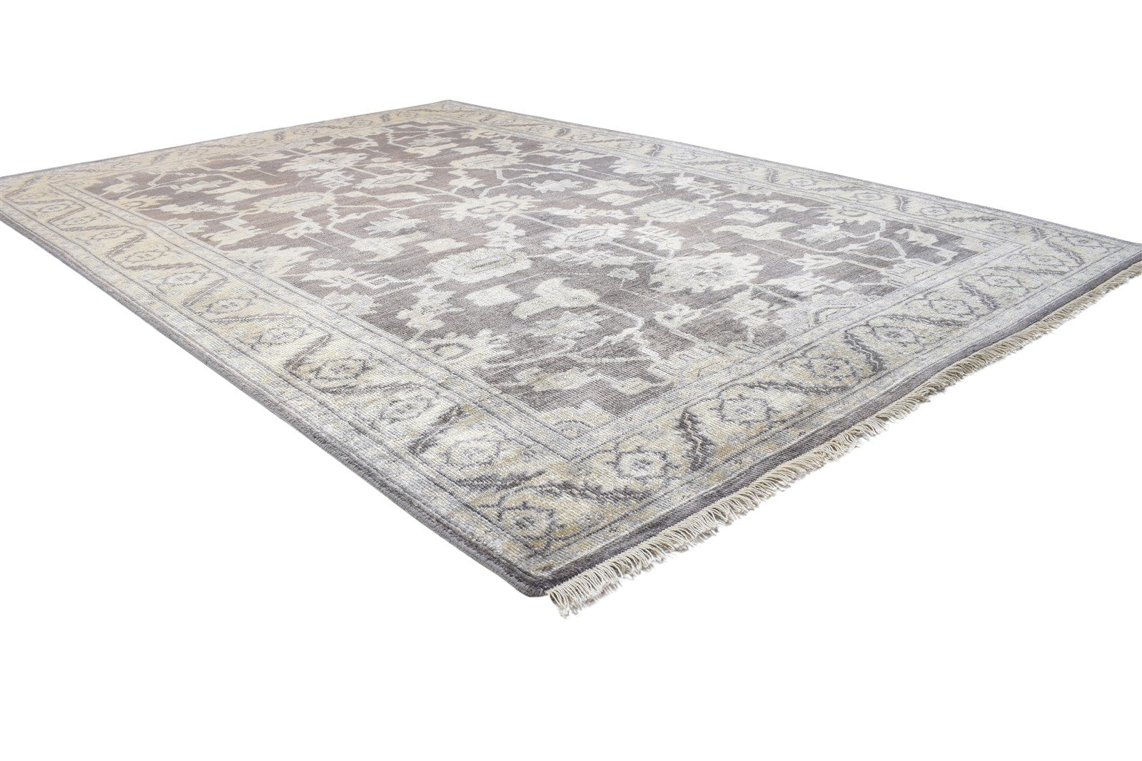 Hand Knotted Brown Silk Rug 6' X 8' Persian Oushak Oriental Room Size Carpet 7864802345109