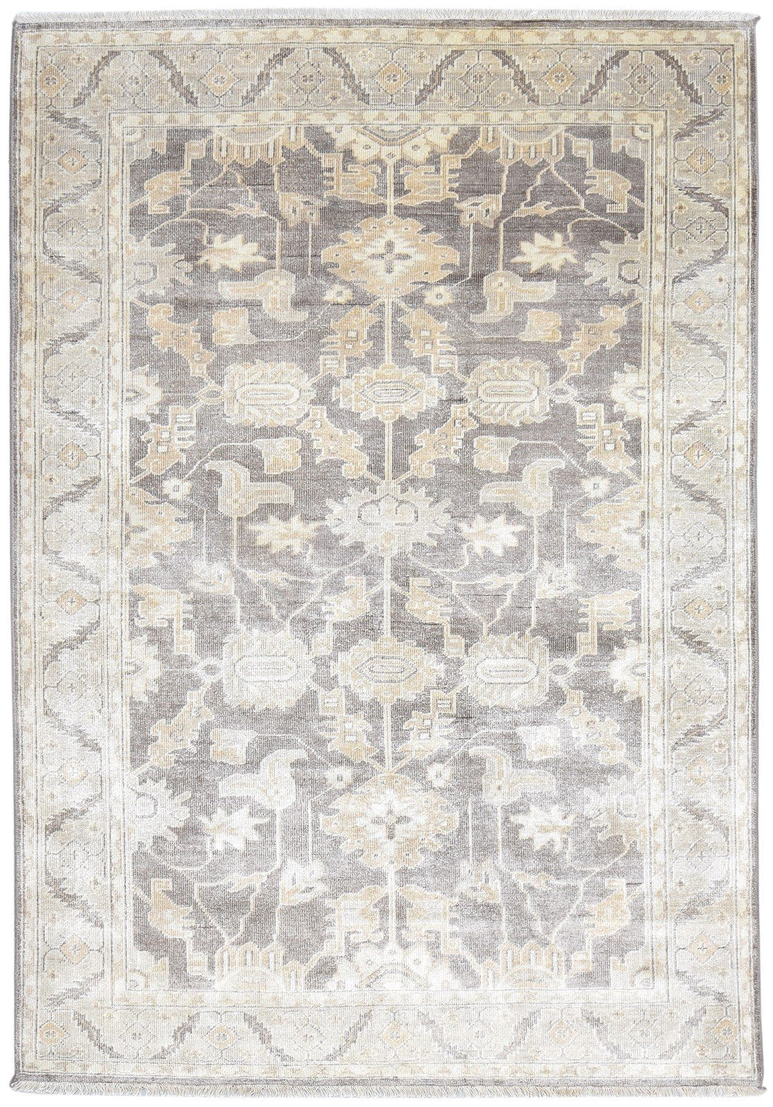 Hand Knotted Brown Silk Rug 6' X 8' Persian Oushak Oriental Room Size Carpet 7864804049045