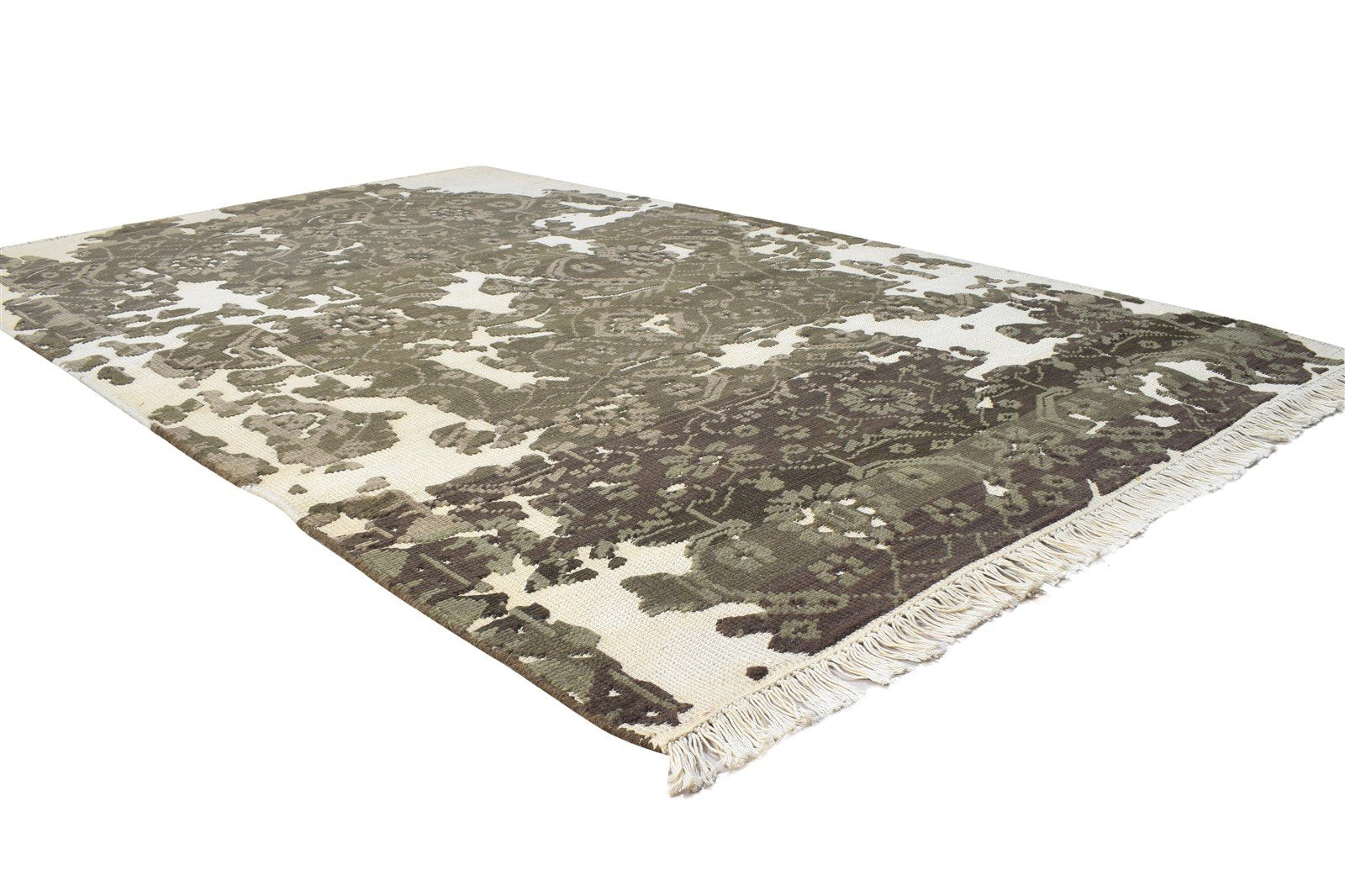 Hand Knotted Brown Wool Rug 5X8 Transitional Oriental Abstract Room Size Carpet 7864412209301