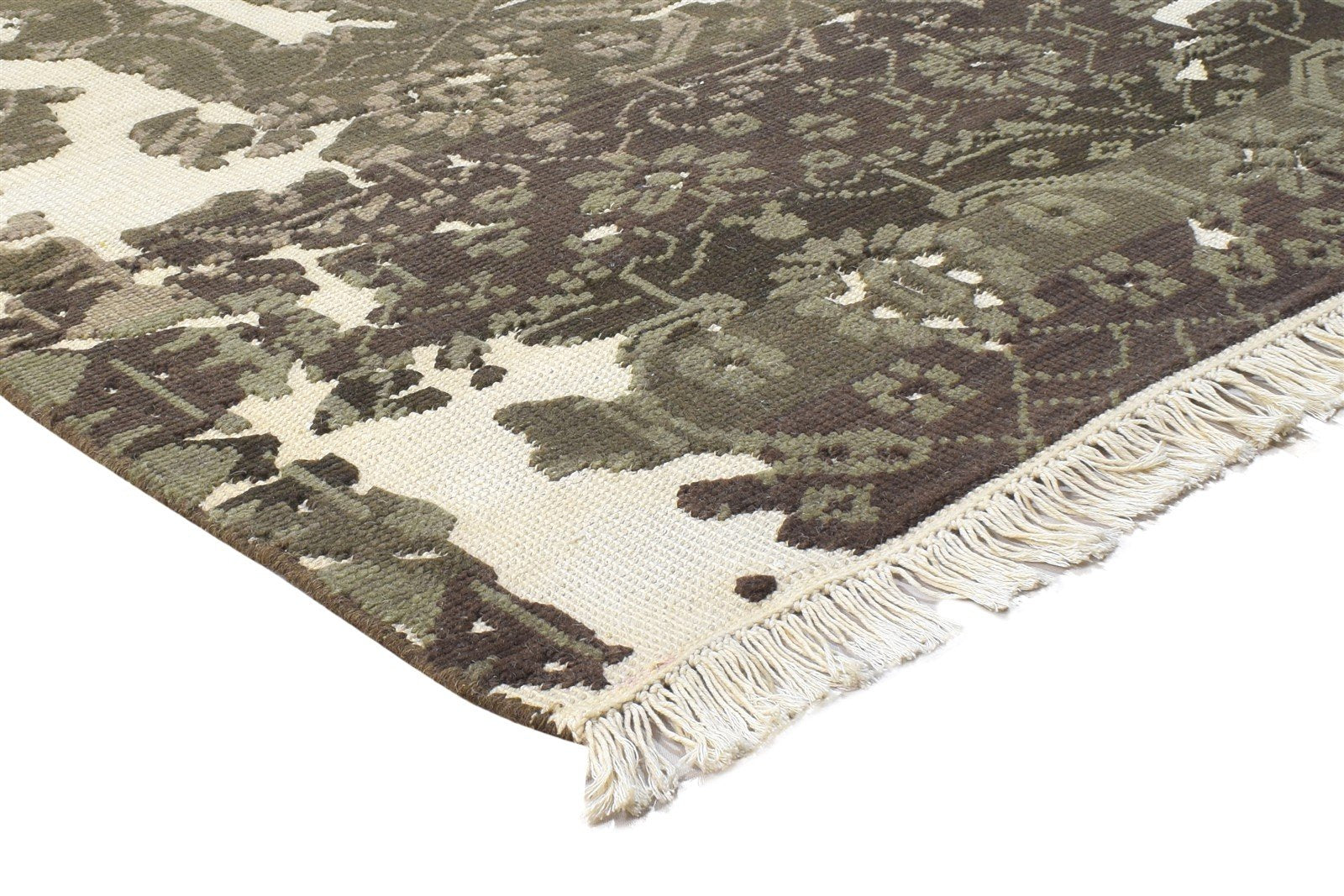 Hand Knotted Brown Wool Rug 5X8 Transitional Oriental Abstract Room Size Carpet 7864412209301
