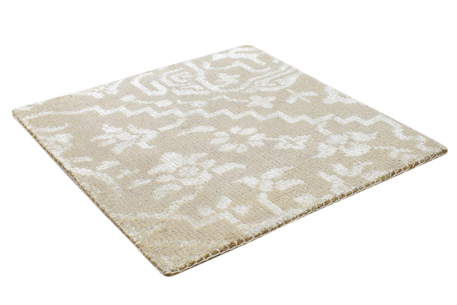 Hand Knotted Brown Wool / Silk Rug 2' X 2' Modern Moroccan Floral Small Carpet 7864131158165