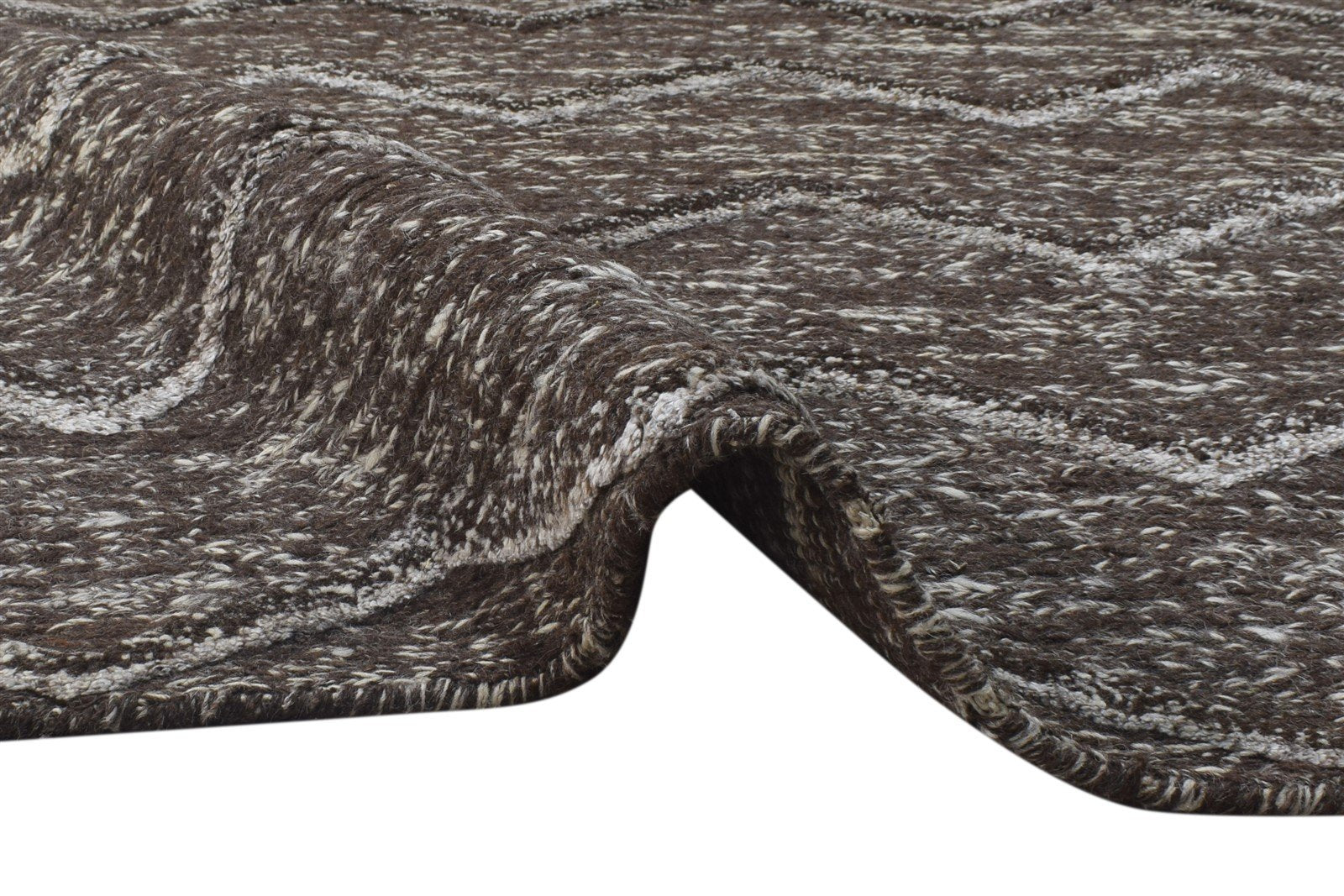 Hand Knotted Brown Wool / Silk Rug 4X6 Modern Scandinavian Chevron Room Size 7864870240405