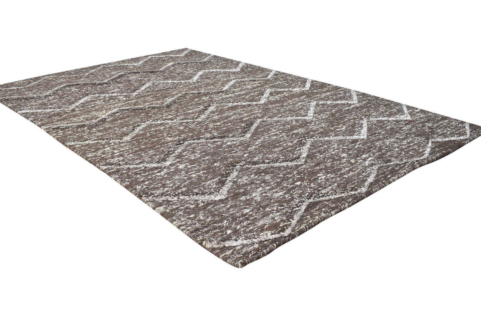 Hand Knotted Brown Wool / Silk Rug 4X6 Modern Scandinavian Chevron Room Size 7864870240405