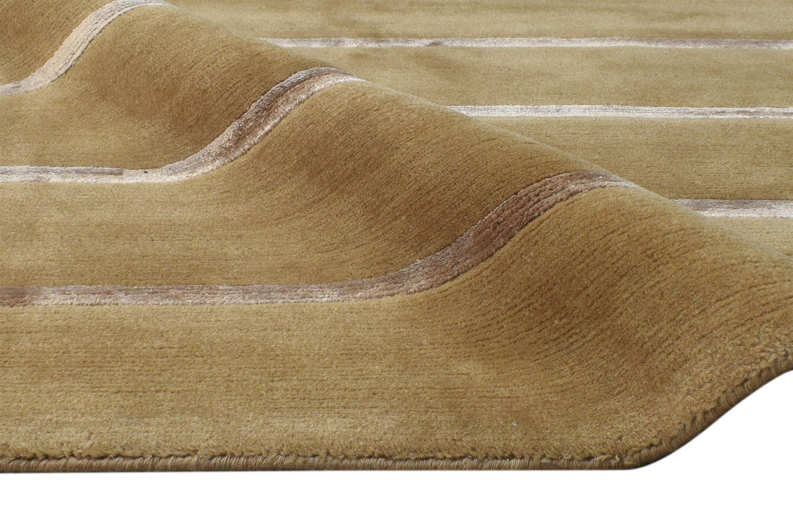 Hand Knotted Brown Wool / Silk Rug 4X6 Southwestern Gabbeh Striped Room Size 7865108791445