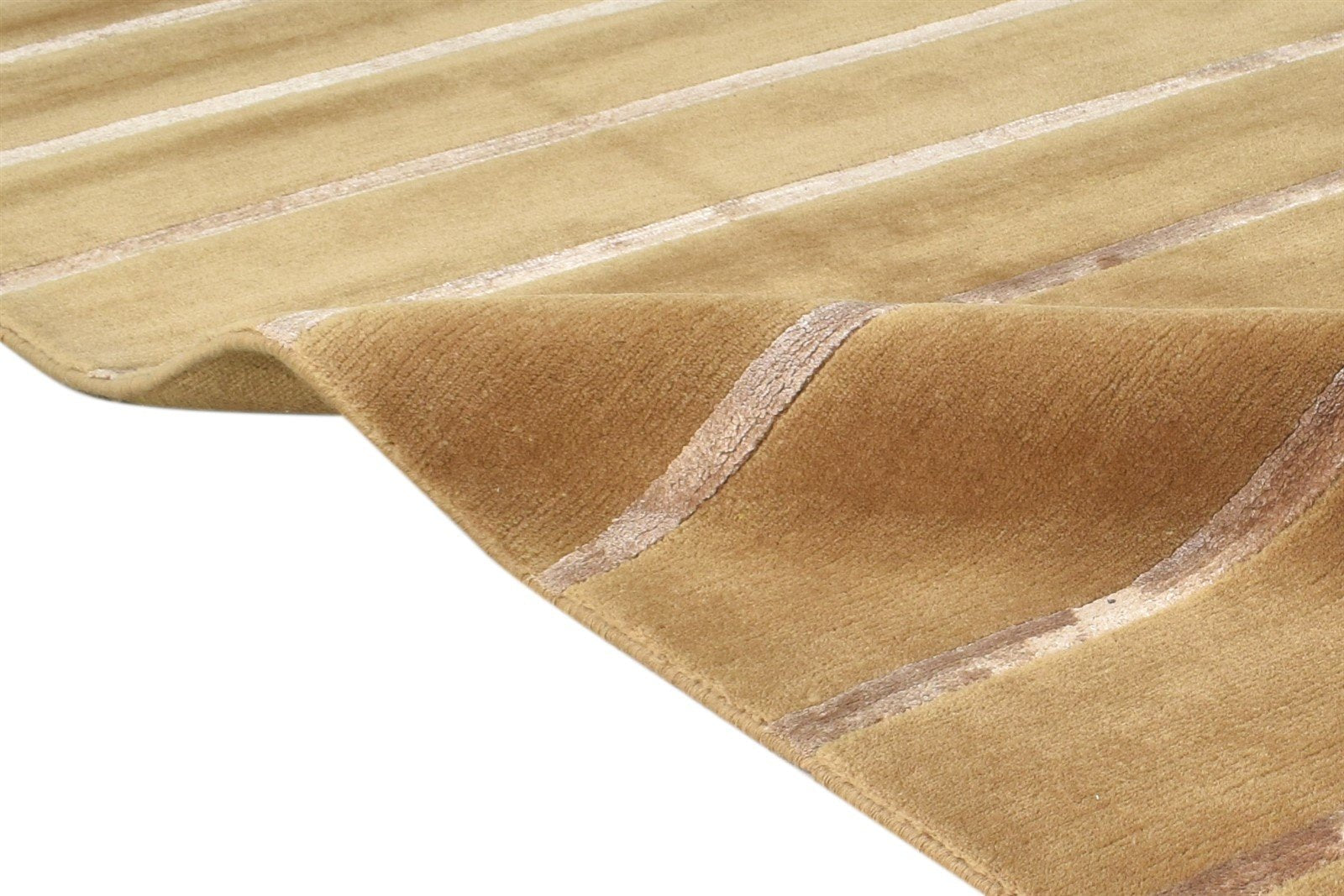 Hand Knotted Brown Wool / Silk Rug 4X6 Southwestern Gabbeh Striped Room Size 7865108791445