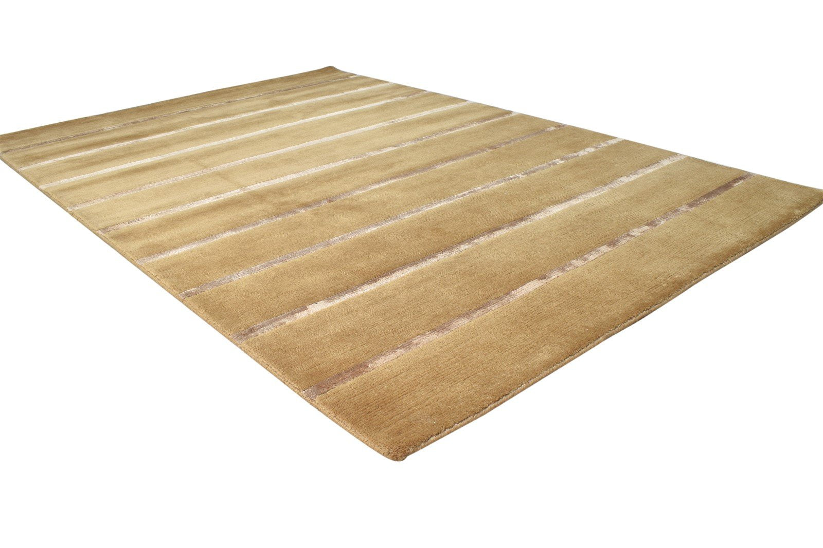 Hand Knotted Brown Wool / Silk Rug 4X6 Southwestern Gabbeh Striped Room Size 7865108791445