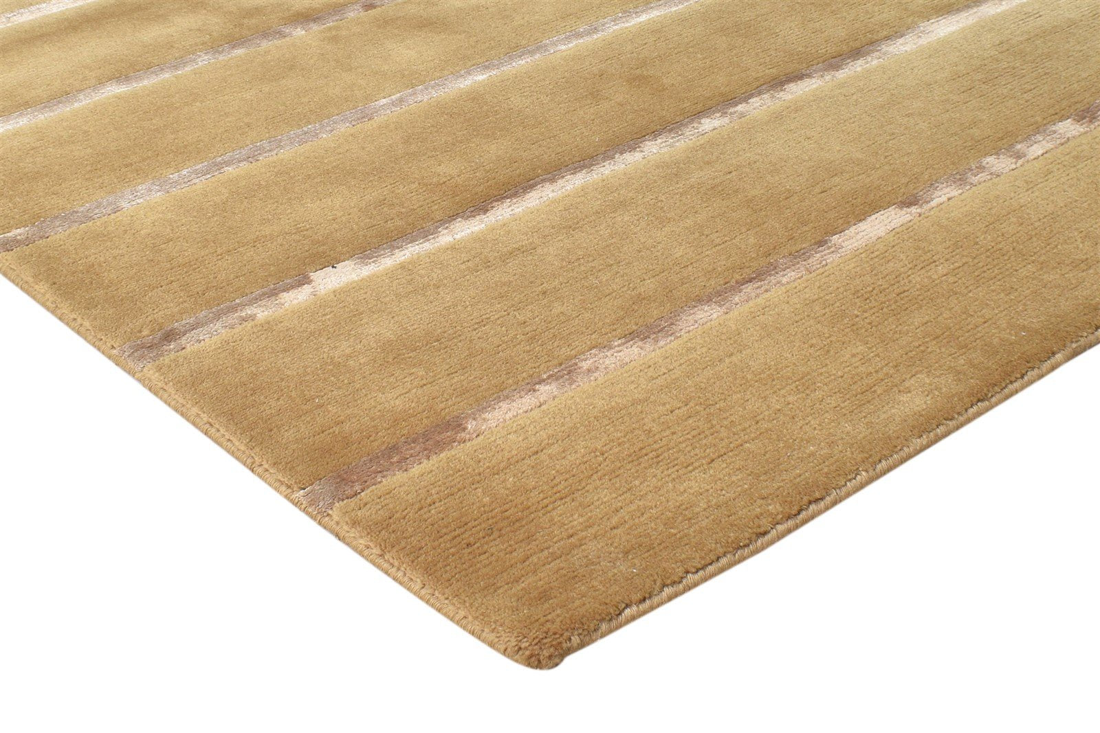 Hand Knotted Brown Wool / Silk Rug 4X6 Southwestern Gabbeh Striped Room Size 7865108791445