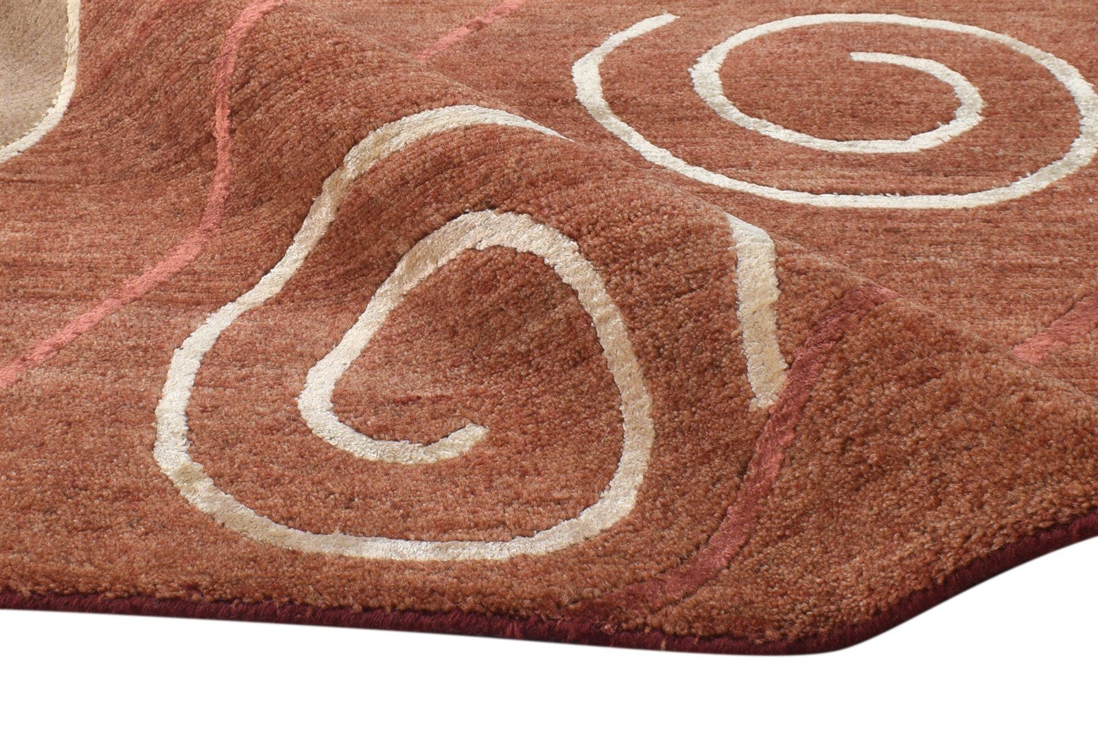 Hand Knotted Brown Wool / Silk Rug 6X8 Modern American Swirls Room Size Carpet 7865067733141