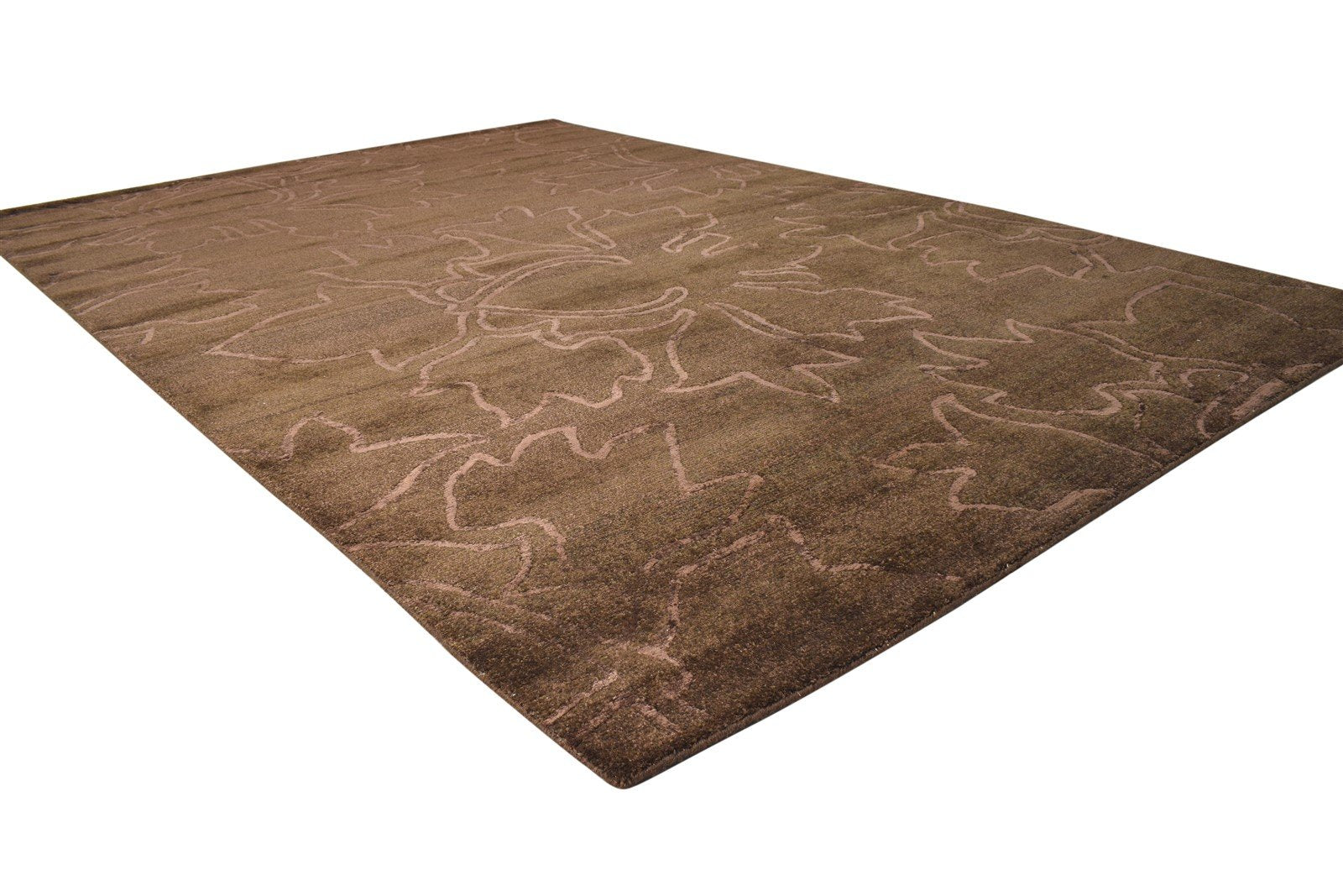 Hand Knotted Brown Wool / Silk Rug 6X8 Modern French Floral Room Size Carpet 7865095192725
