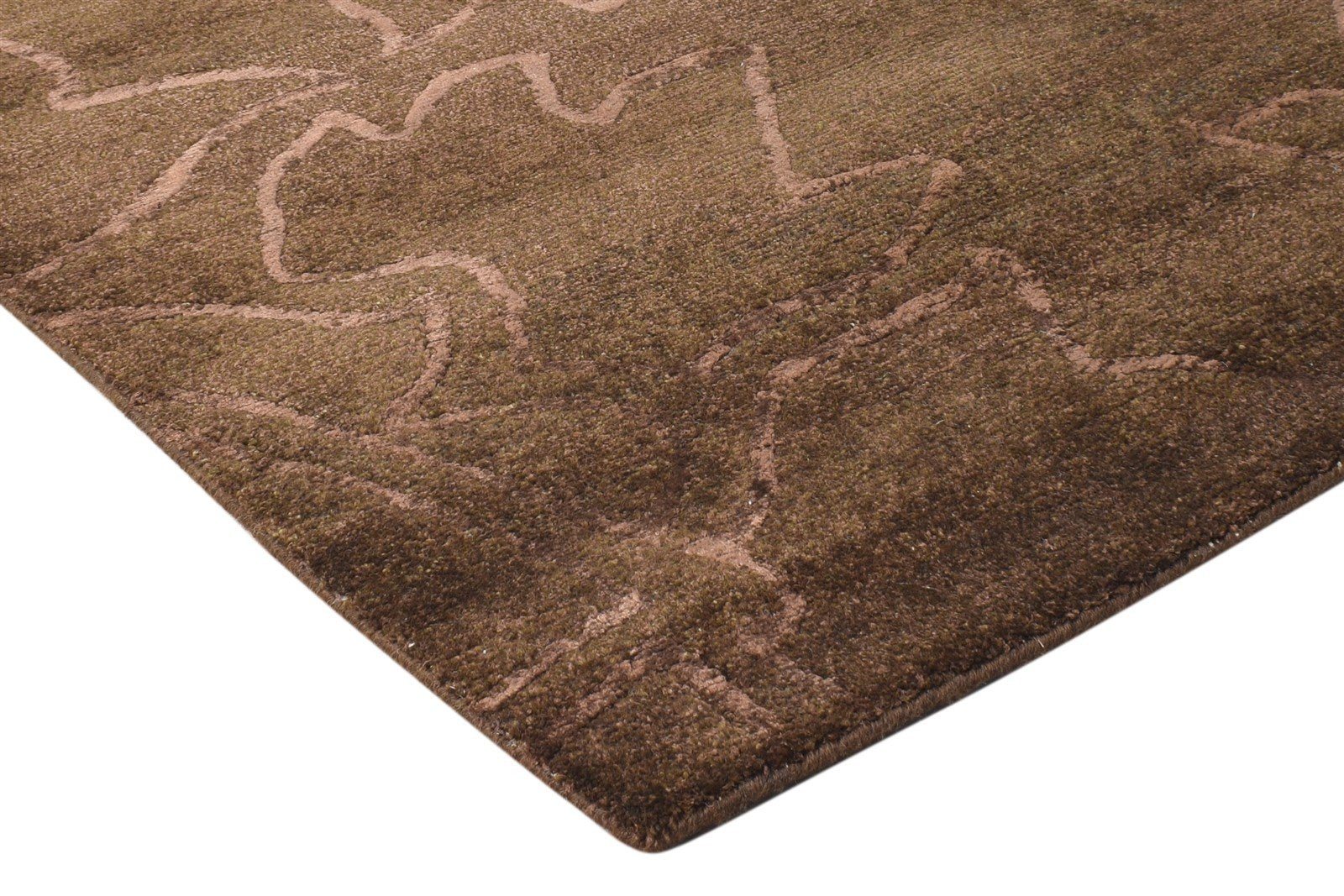Hand Knotted Brown Wool / Silk Rug 6X8 Modern French Floral Room Size Carpet 7865095192725
