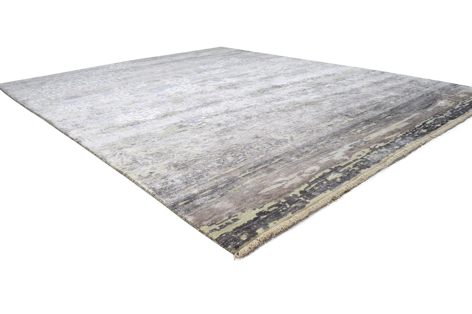 Hand Knotted Brown Wool / Silk Rug 8' X 10' Modern Indian Abstract Large Carpet 7864319377557