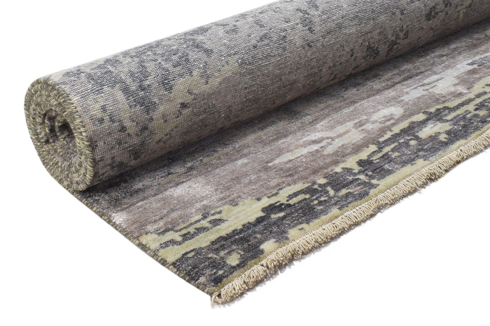 Hand Knotted Brown Wool / Silk Rug 8' X 10' Modern Indian Abstract Large Carpet 7864319377557