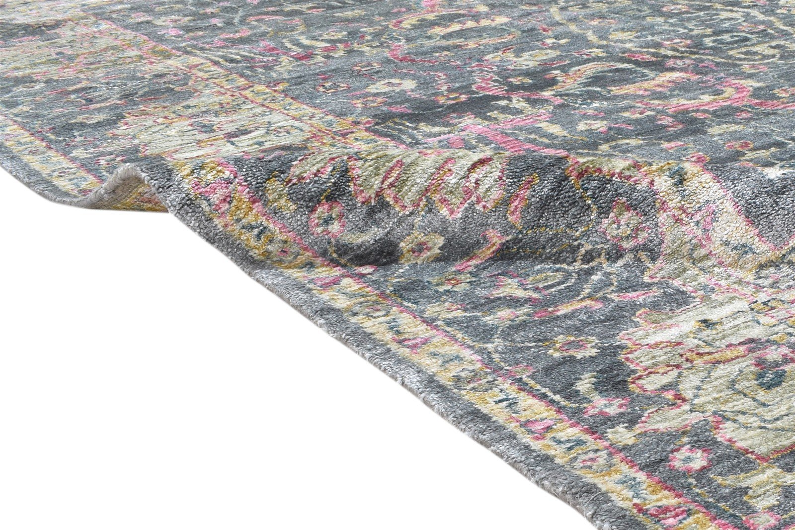 Marj Hand Knotted Charcoal Silk Rug 8' X 10' Modern Bohemian Oriental 7864103239829