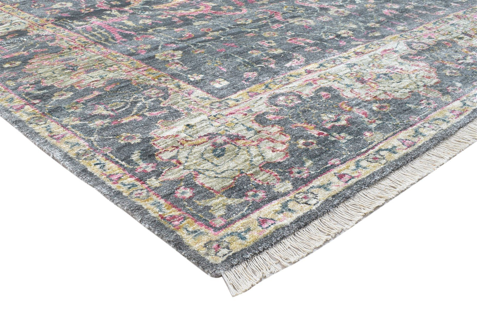 Marj Hand Knotted Charcoal Silk Rug 8' X 10' Modern Bohemian Oriental 7864103239829