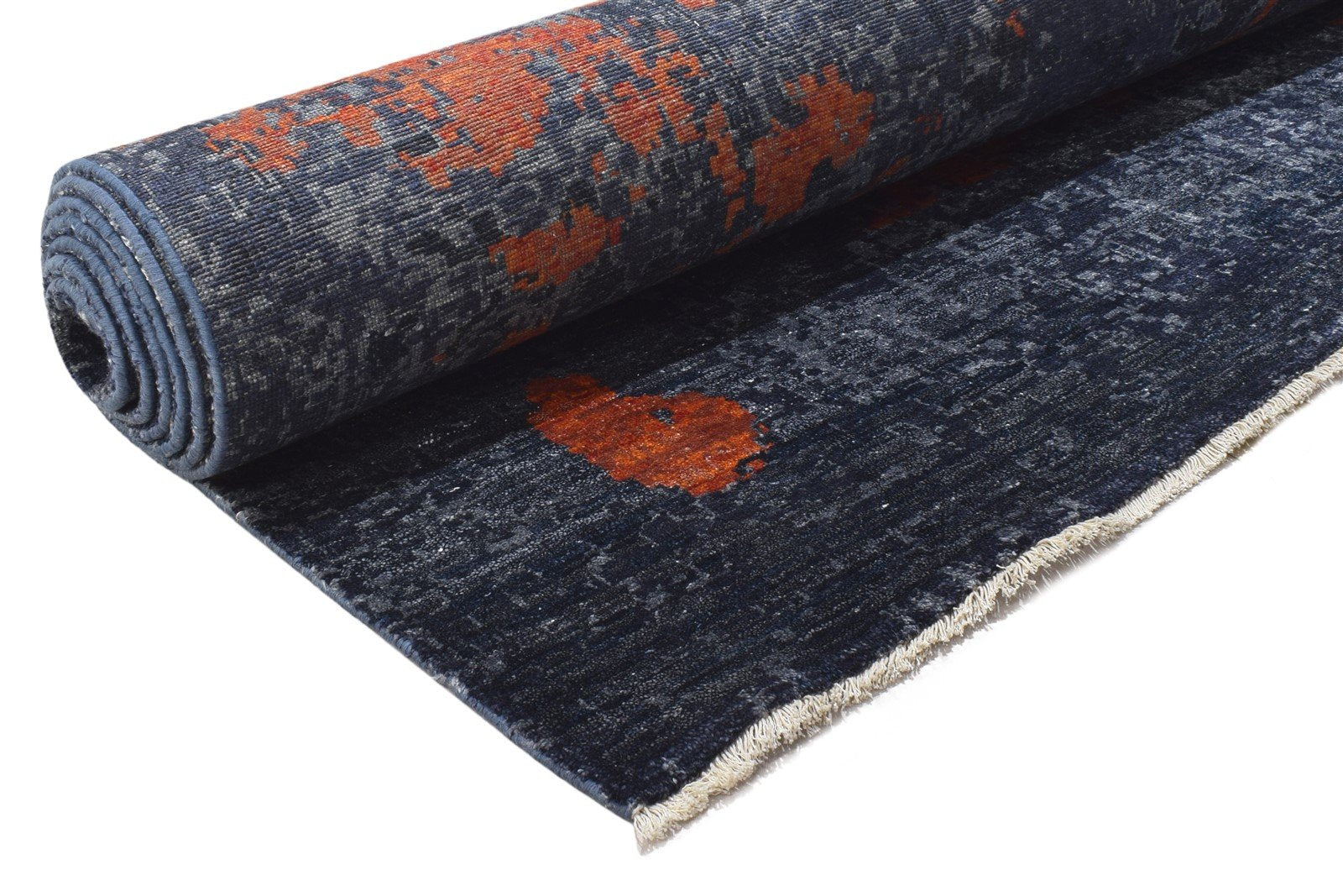 Hand Knotted Charcoal Silk Rug 9' X 12' Modern Indian Abstract Large Carpet 7864321638549