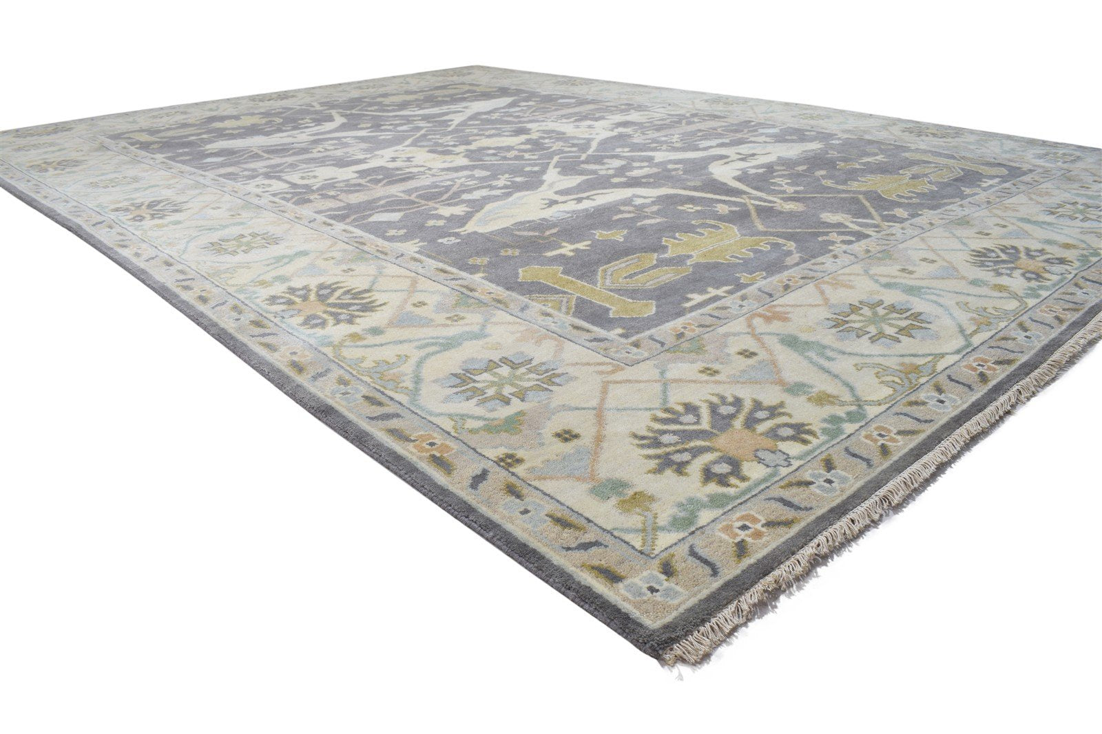 Hand Knotted Charcoal Wool Rug 10X14 Persian Oushak Oriental Extra Large Carpet 7864221237397