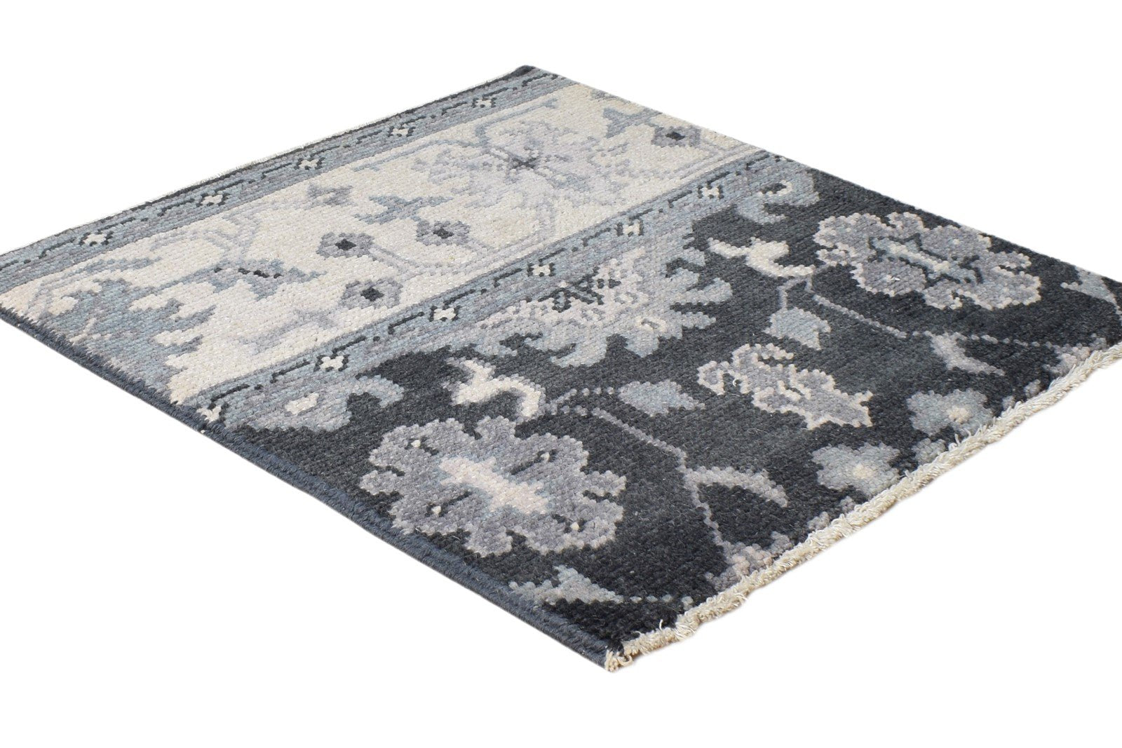 Hand Knotted Charcoal Wool Rug 2' X 2' Persian Oushak Oriental Small Carpet 7865151193237