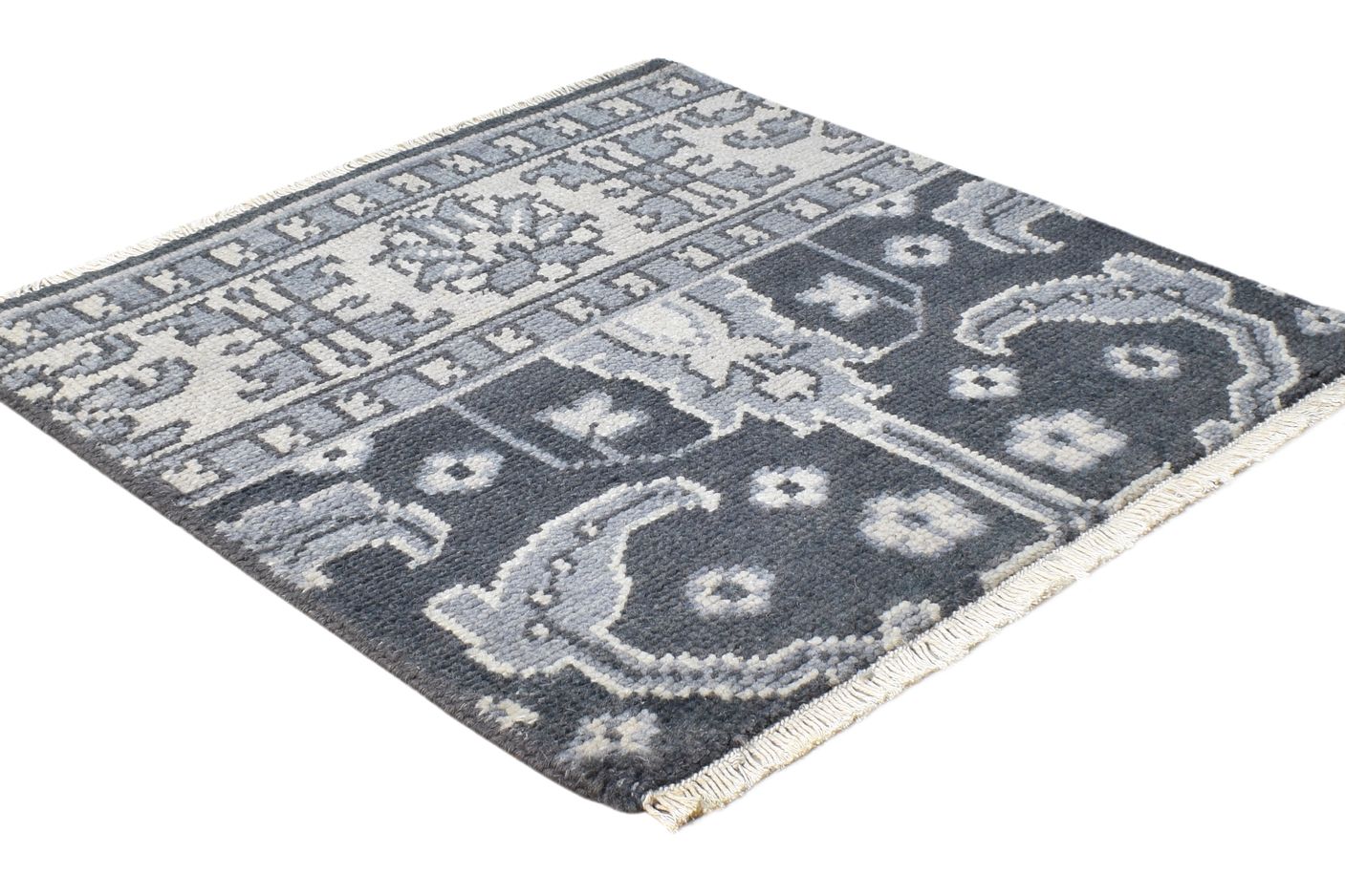 Hand Knotted Charcoal Wool Rug 2' X 2' Persian Oushak Oriental Small Carpet 7865151848597