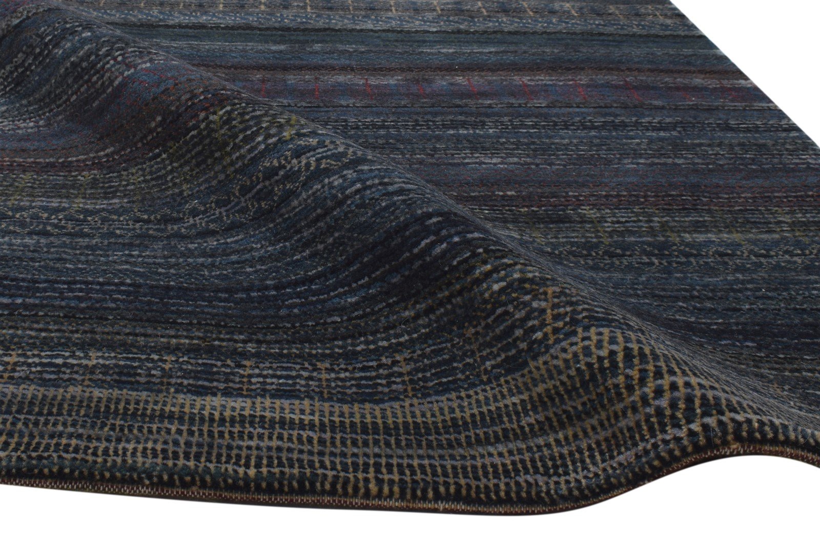 Hand Knotted Charcoal Wool Rug 3' X 5' Modern Bohemian Striped Small Carpet 7864173822101