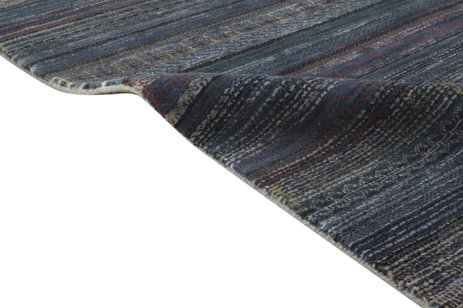 Hand Knotted Charcoal Wool Rug 3' X 5' Modern Bohemian Striped Small Carpet 7864173822101