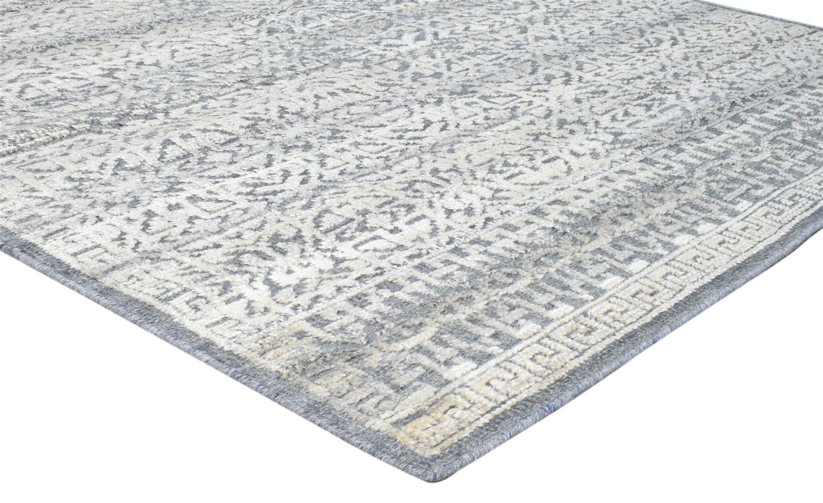 Hand Knotted Charcoal Wool Silk Rug 5X8 Modern Scandinavian Floral Room Size 7860678492309