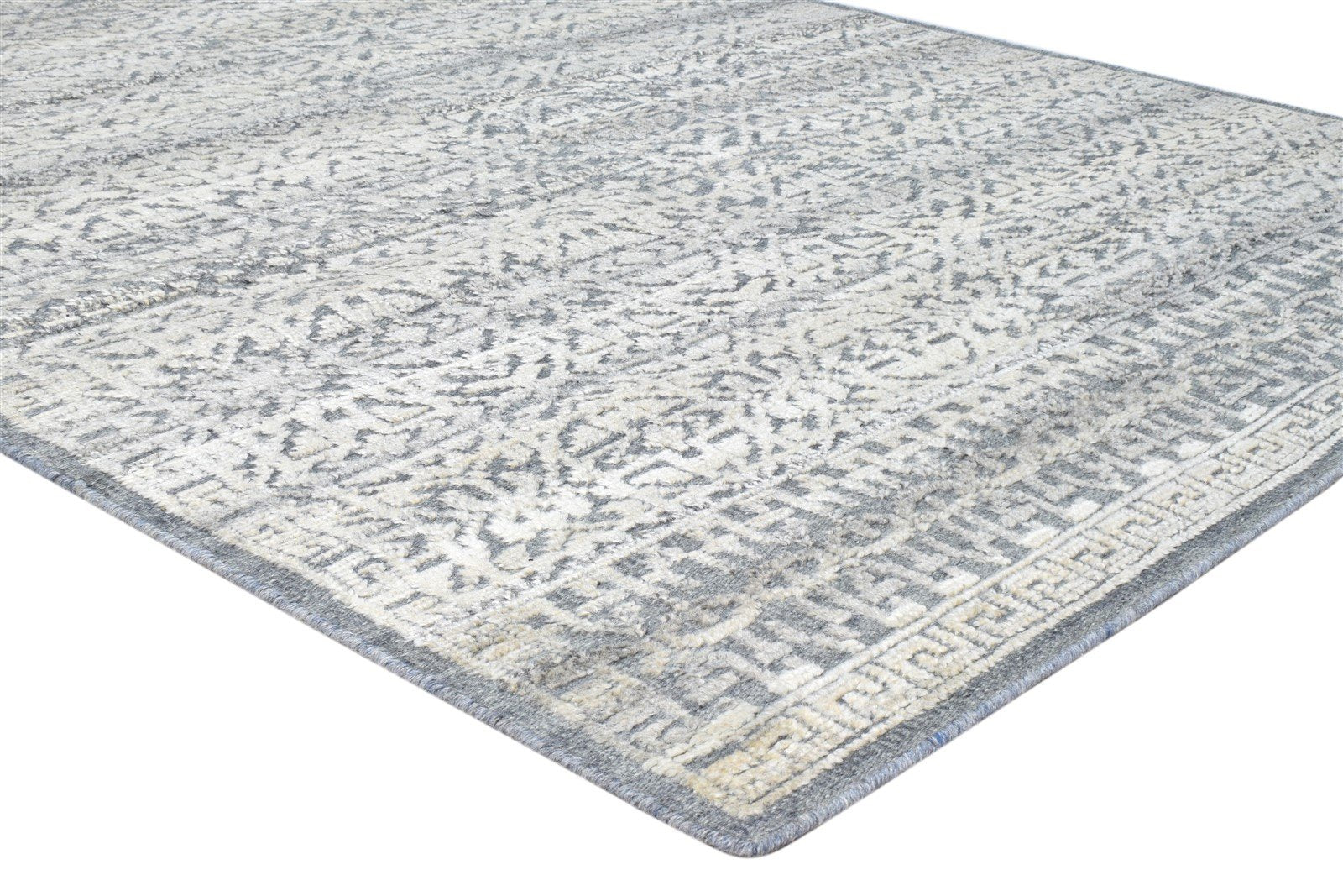 Hand Knotted Charcoal Wool Silk Rug 5X8 Modern Scandinavian Floral Room Size 7860678492309