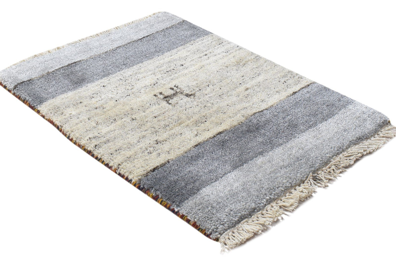 Hand Knotted Cream Wool Rug 1' X 2' Persian Gabbeh Southwestern Small Carpet 7864825708693