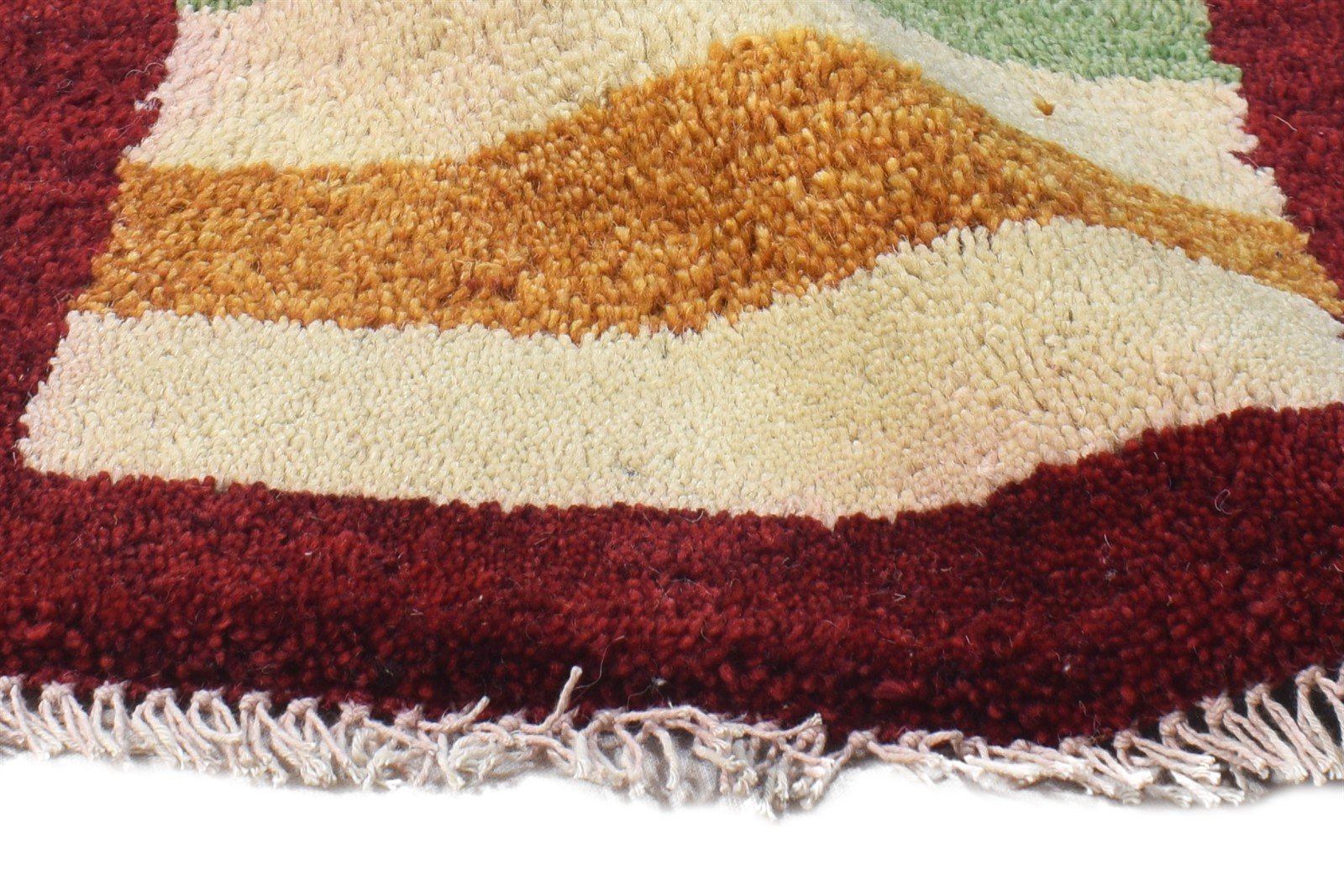 Ulrikaumeko Hand Knotted Cream Wool Rug 1' X 2' Southwestern Gabbeh Striped 7865058197653